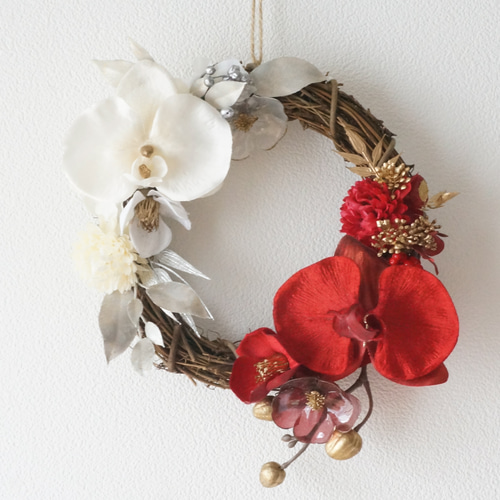 11月・早割お正月2026】和モダン・紅白ランの和風リース しめ縄