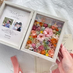 【両親贈呈品・写真入れOK】思い出に残るお花のフォトボックス（カラフル）　誕生日祝い　結婚祝い　子育て感謝状 2枚目の画像