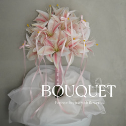 ウェディングブーケ　アーティフィシャルフラワー　バレエコア　チューリップ バレエコア ⌇﻿ ピンク ユリ リリー アーティフィシャルフラワーブーケ