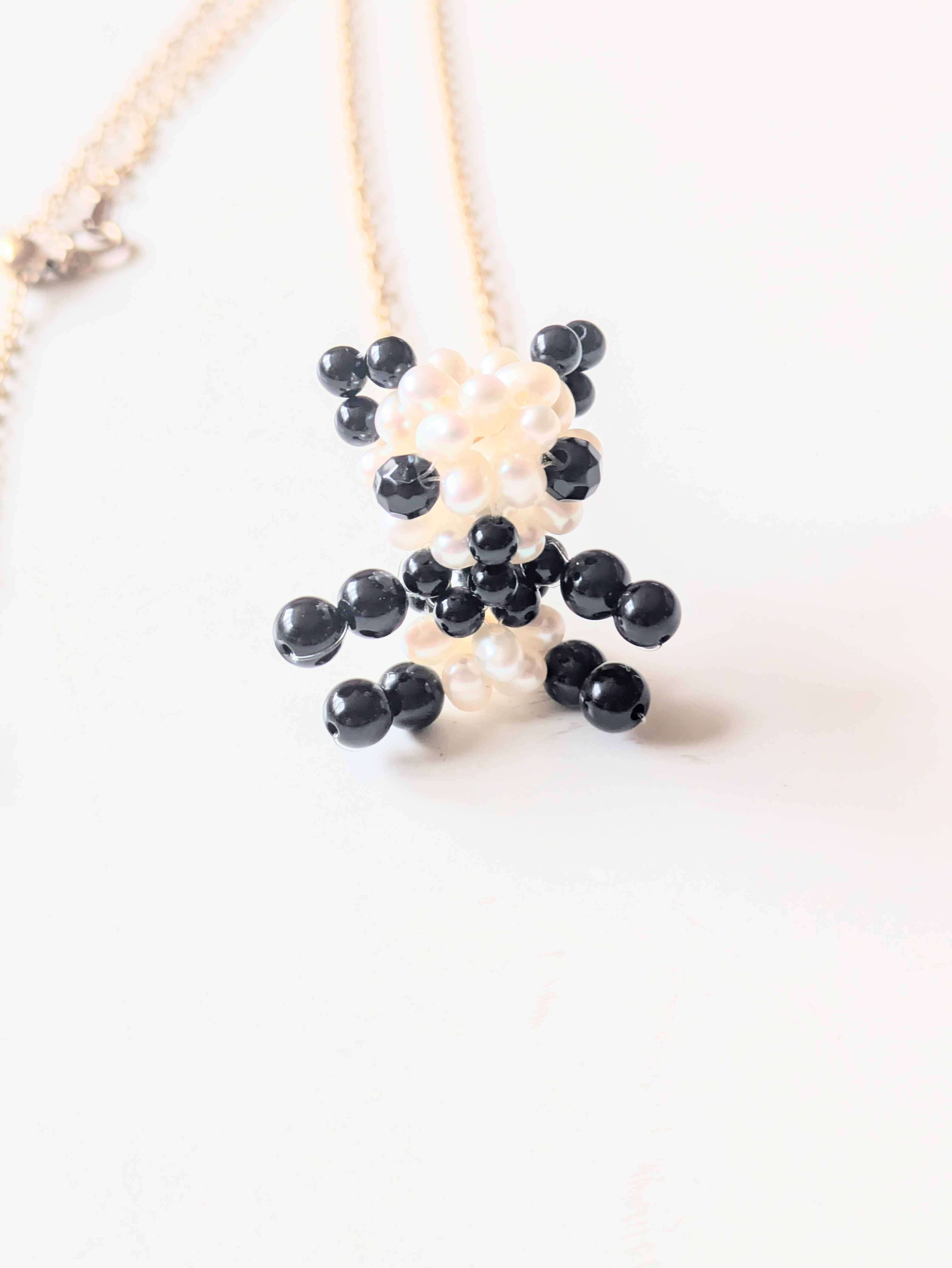 淡水本真珠とブラックオニキスのパンダネックレスSV925 or K14gf