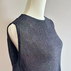 手編み ネコ柄 Aラインシルエット 夏にピッタリ(ネコ顔) 3枚目の画像