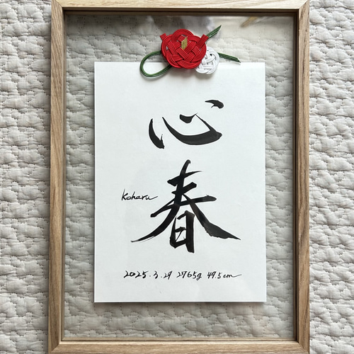 書家が書く額入り命名書（A4サイズ） ー紅白椿モチーフー 雑貨