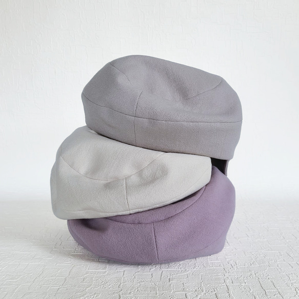 ころん キャスケット Mサイズ 綿麻キャンバス ライラック くるみボタン 帽子 7枚目の画像