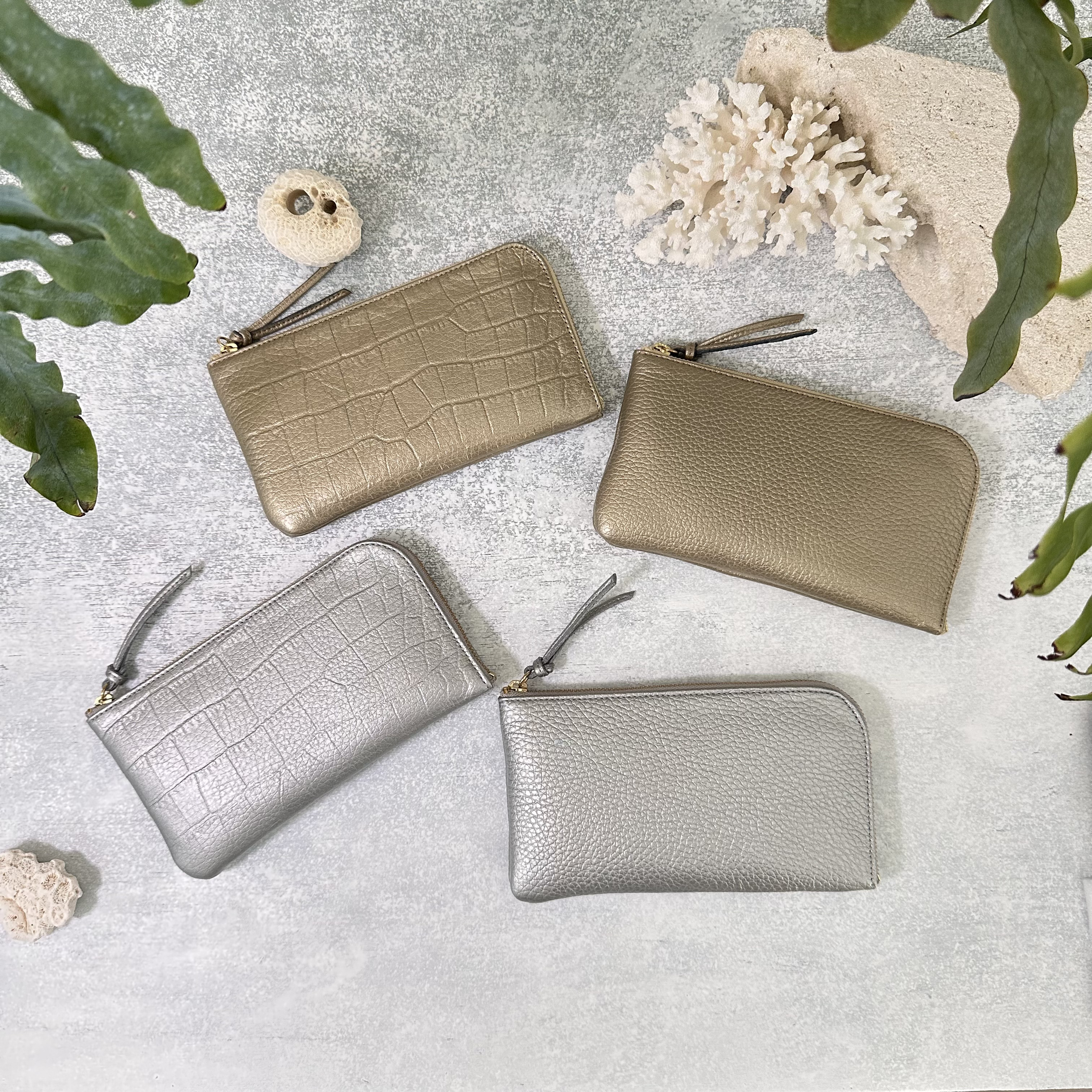 【受注生産】使いやすくてコンパクト☆L字ファスナー長財布『coronコロン』 シルバー・ゴールド