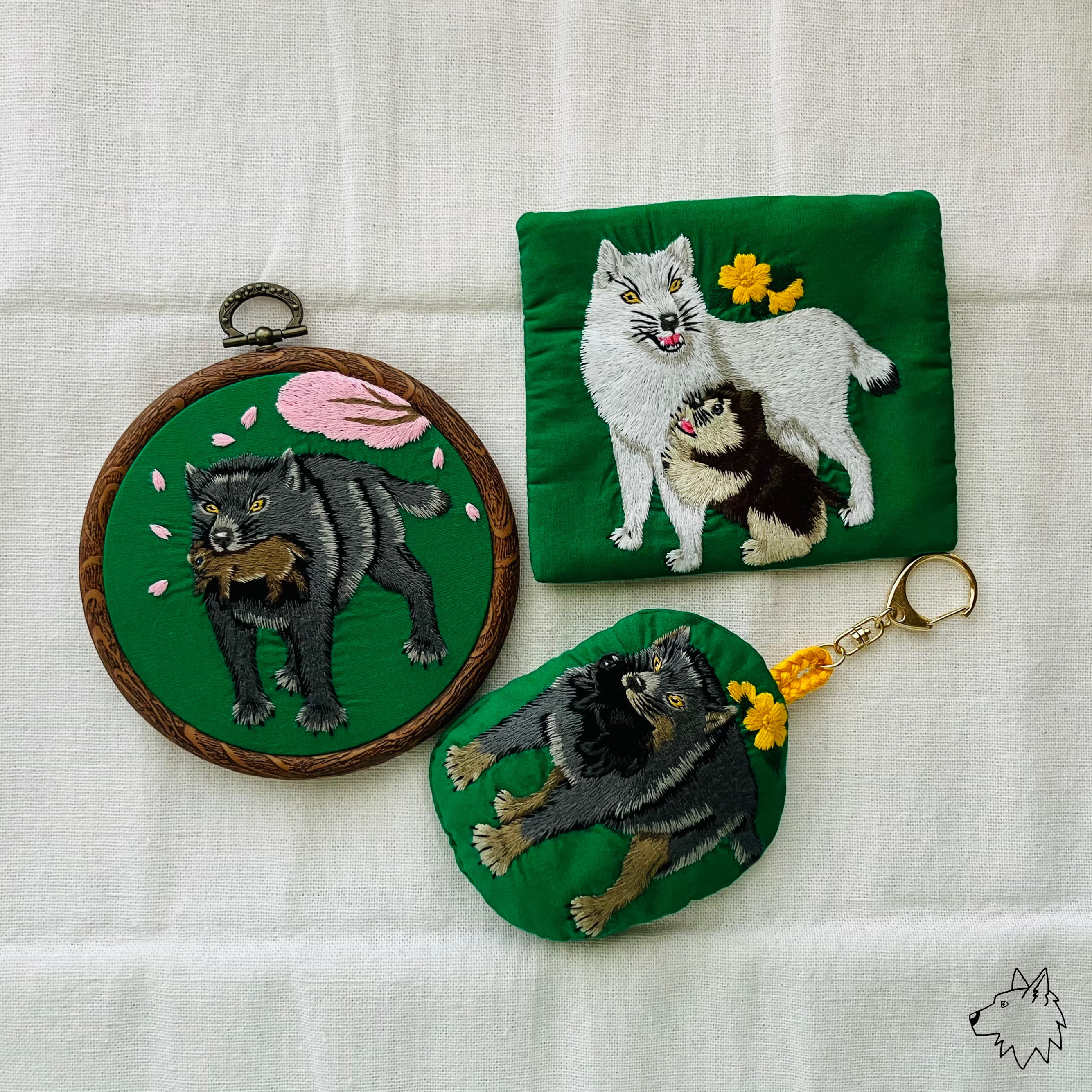 福袋 オオカミの親子の刺しゅう3点セット