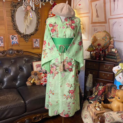 アジア風デザインのロングドレス浴衣リメイクワンピース アジア風デザインのロングドレス浴衣リメイクワンピース 浴衣