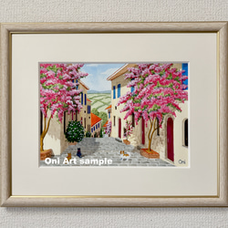 チューリップの咲く公園」透明水彩画 原画 風景画 額縁付 F4