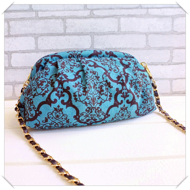 2way　YUWA★アラベスク・ダマスク柄ニューム口金のポシェット