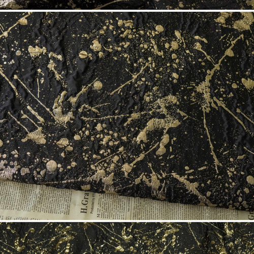 長さ1m ジャガード生地 大判 浮彫 レトロ 黒ゴールド かわいい 色織 布