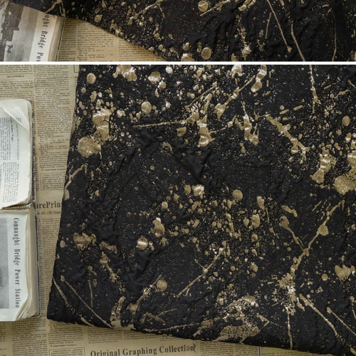 長さ1m ジャガード生地 大判 浮彫 レトロ 黒ゴールド かわいい 色織 布