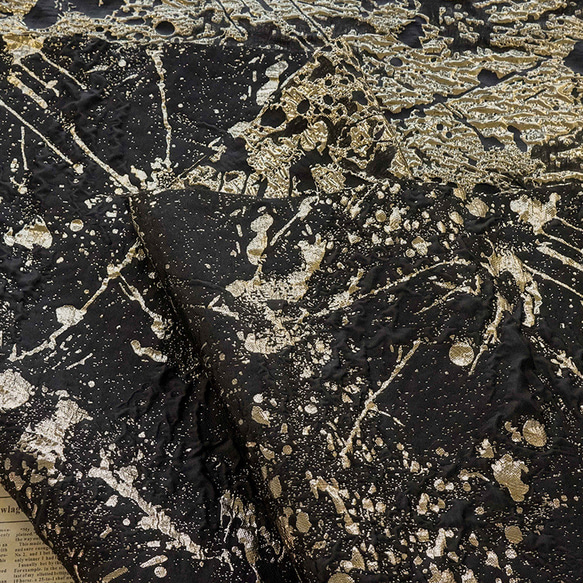 長さ1m ジャガード生地 大判 浮彫 レトロ 黒ゴールド かわいい 色織 布