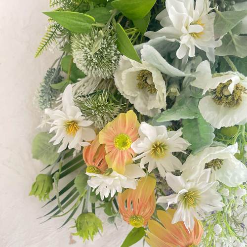 初夏の壁飾り】爽やかなグリーンとホワイトのナチュラルスワッグ