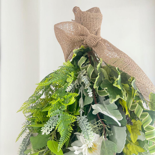 初夏の壁飾り】爽やかなグリーンとホワイトのナチュラルスワッグ