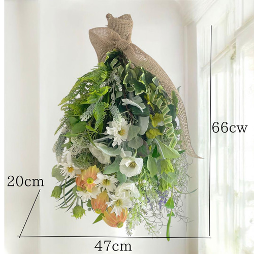 初夏の壁飾り】爽やかなグリーンとホワイトのナチュラルスワッグ