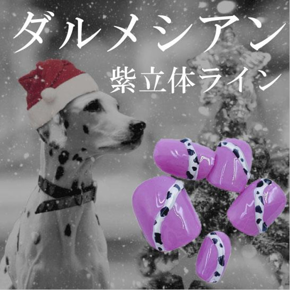 ダブル ダルメシアン 犬 ネイルチップ ワンちゃん 紫 ライラックカラー 白黒 愛犬 動物 アニマル だるめしあん 爪 5枚目の画像
