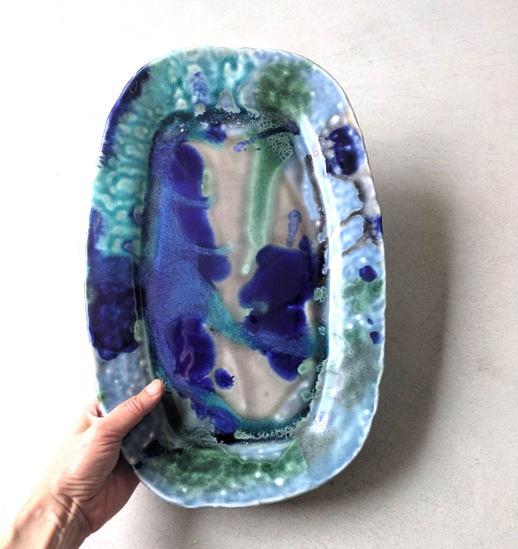 青とりどりの長方大皿（一点もの）