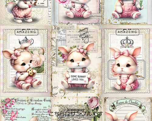 オリジナル 生地 ブロックデザイン パネル生地 うさぎ柄 ウサギ 生地