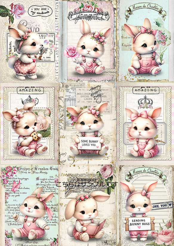 オリジナル 生地 ブロックデザイン パネル生地 うさぎ柄 ウサギ 生地