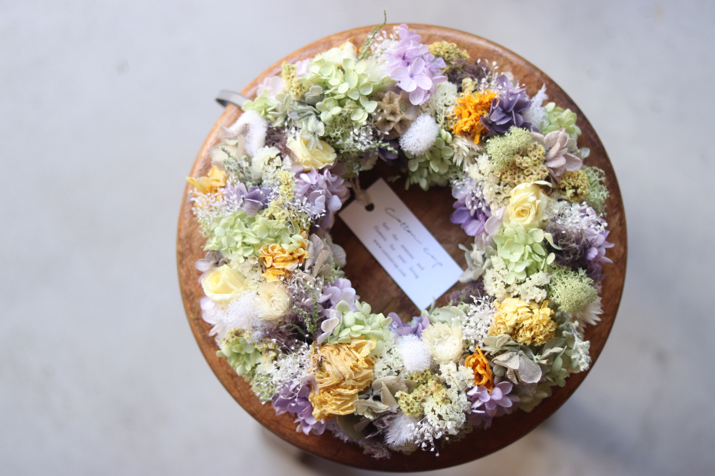 紫陽花のリース　yellow purple   結婚式　お祝い　誕生日　敬老の日