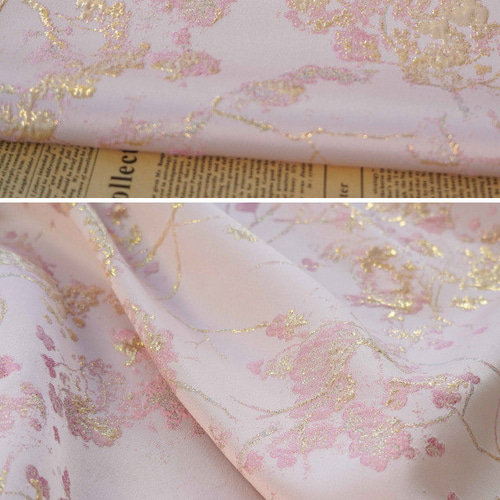 長さ1m ジャガード生地 大判 花柄 ピンクゴールド 色織 布 きじ 韓国風