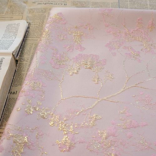 長さ1m ジャガード生地 大判 花柄 ピンクゴールド 色織 布 きじ 韓国風