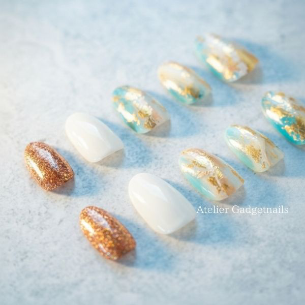ネイルチップ／Blue Gold abstract