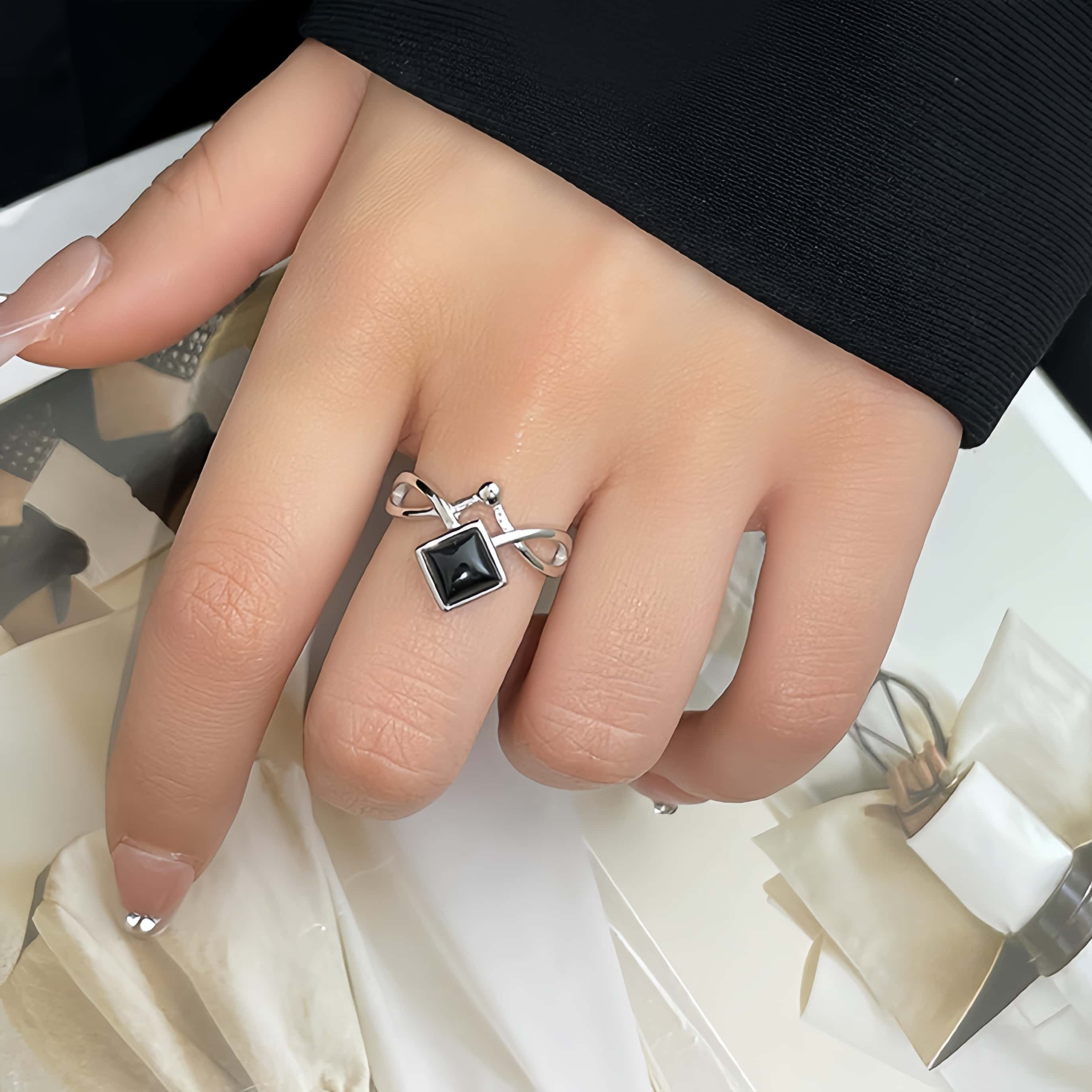 【925 純銀】|オニキスリング｜職人手工製|オープンタイプ