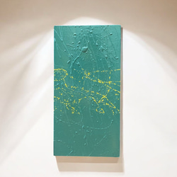 漆アートパネル / drip ドリップ 淡い緑✖️イエロー 45cm✖️23cm