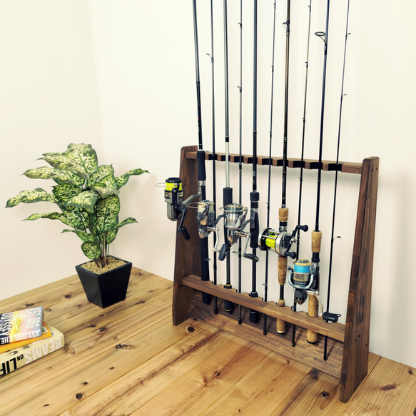 WOOD WORKS 日本製 ロッドスタンド 片面10本用 3Collars 【釣竿 収納