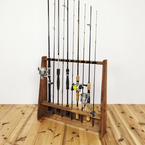 ロッドスタンド 10本 炙り加工 一体式リール&ルアースタンド 3段 完成品 本当に 安い 通販アウトドア・釣り・旅行用品 - ロッドスタンド 10本