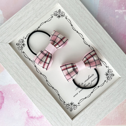 赤いチェック柄リボンのヘアゴム2種セット ゴムの交換が可能です 冬