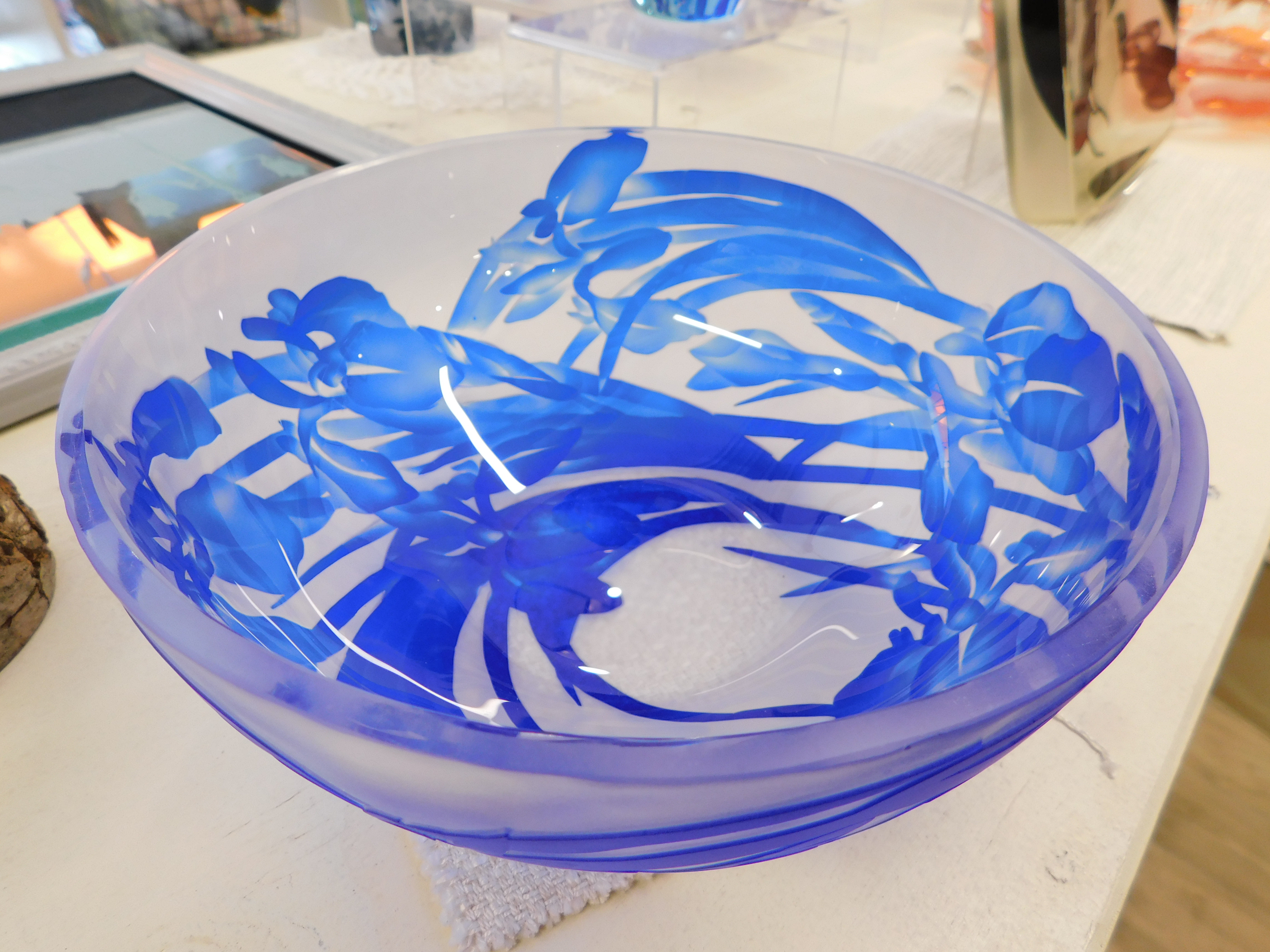 アヤメのガラスの器　サンドブラストの器　ボウル　器　　（アトリエＳ）196-381