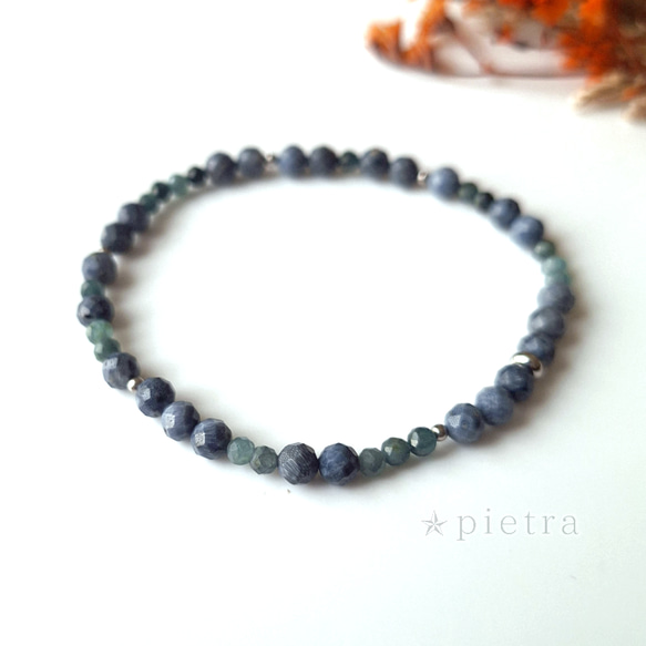 再販］ブルーコーラルとブルートルマリンのゴムブレスレット* 天然石