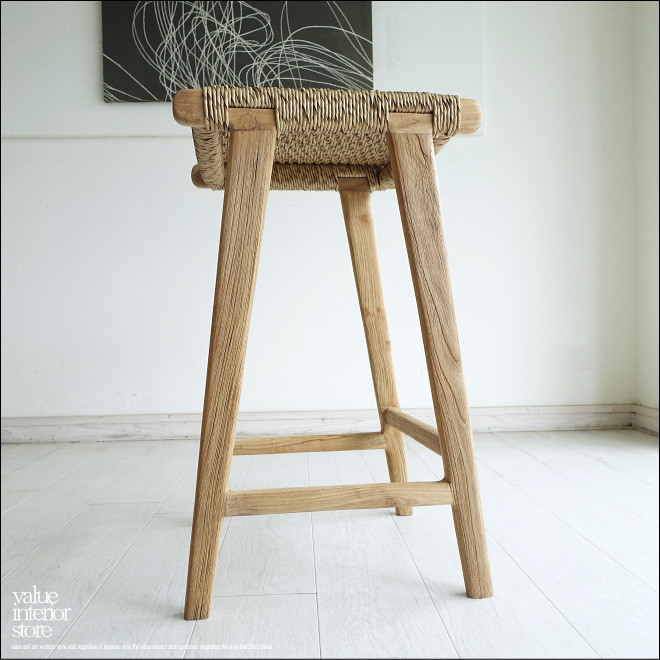 チーク無垢材 バースツールVre/N ハイスツール ハイチェア 椅子 カフェチェア ナチュラル 手作り 素朴 無垢材家具