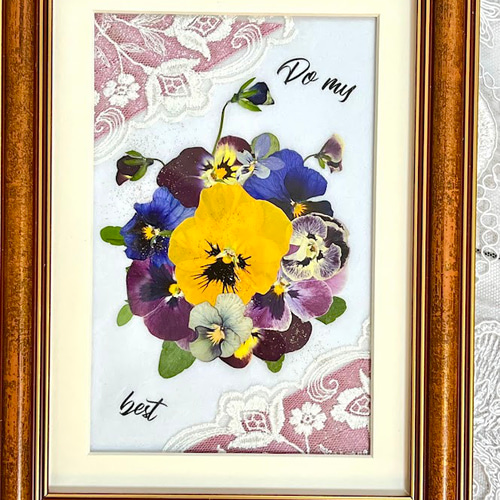 ビオラ大好き！大人かわいい押し花アート額 2個セット ドライフラワー