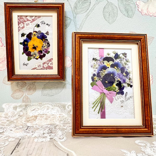 ビオラ大好き！大人かわいい押し花アート額 2個セット ドライフラワー