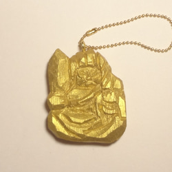 木彫刻アート 『 金の不動明王 』 桐 キーホルダー ストラップ 仏像