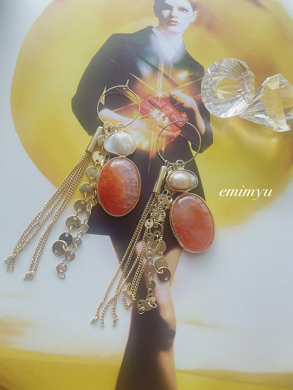 Summer Orange Gold Chain Pierce 1枚目の画像