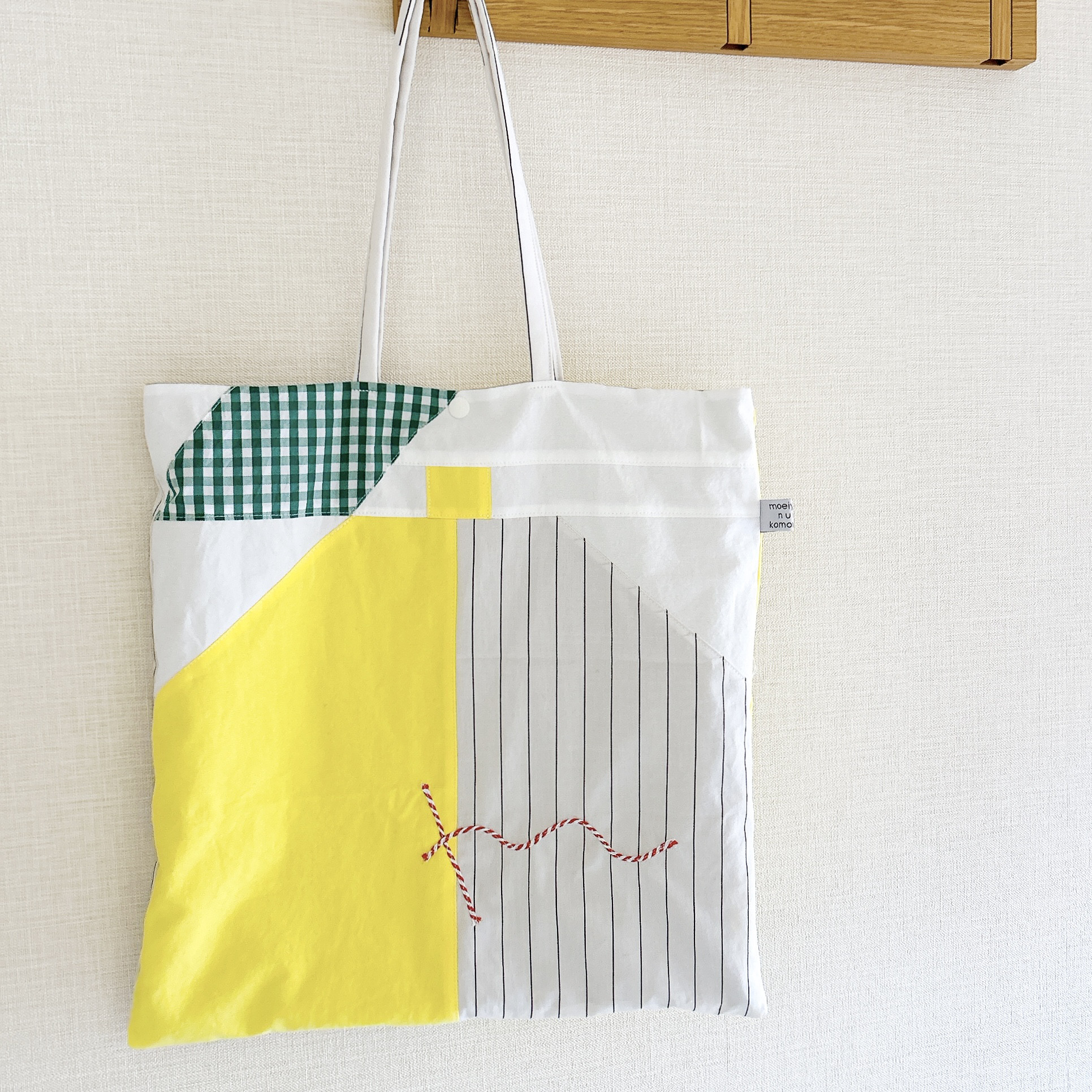 new⋆ましかく大きめトートバッグ「れもん」ストライプ/サブバッグ、エコバッグ/受注制作/レモン