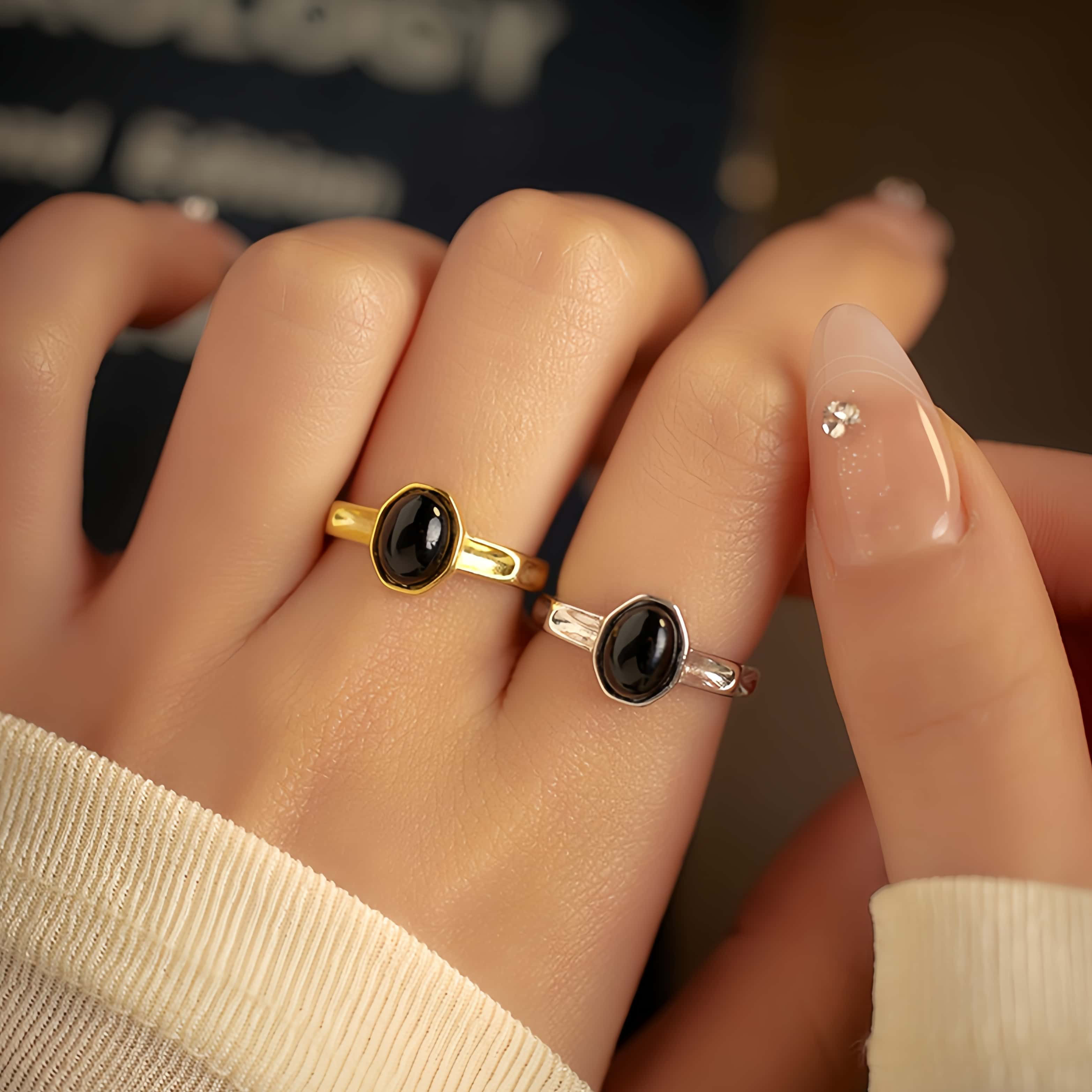 NEW! |【925 純銀】|楕円黒曜石|高貴感リング｜オープンタイプ