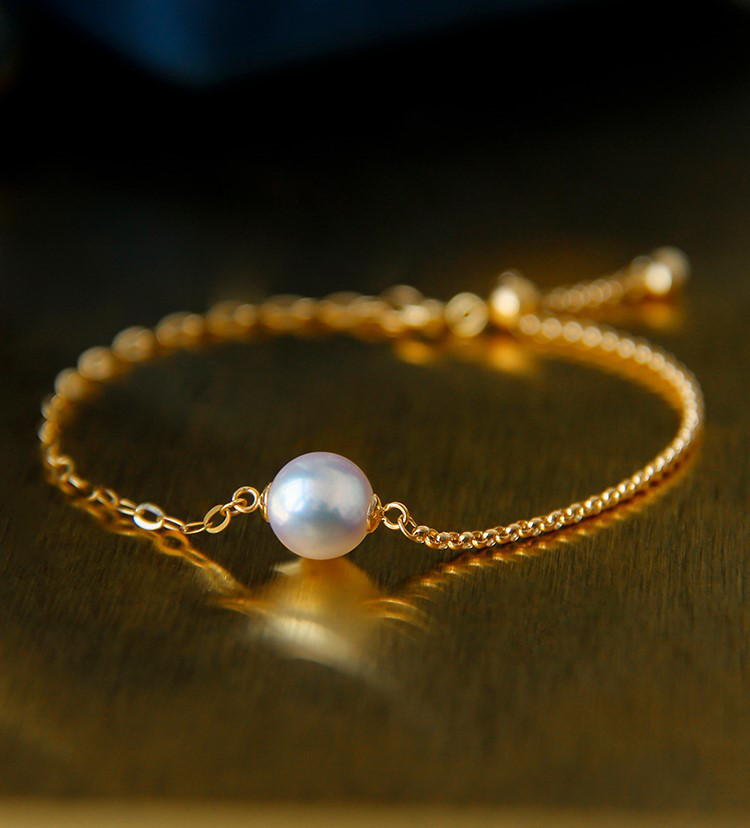 【La Corser】日本製 7.5-10mm アコヤ真珠 ブレスレット 18Kゴールド パスパルトゥーステッチデザイン ファッ
