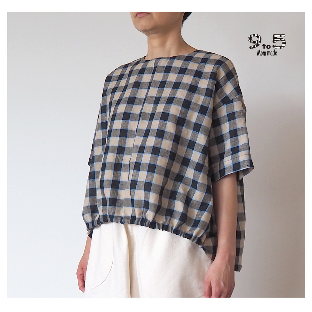 ゆったり涼し気　リネンチェック　プルオーバー