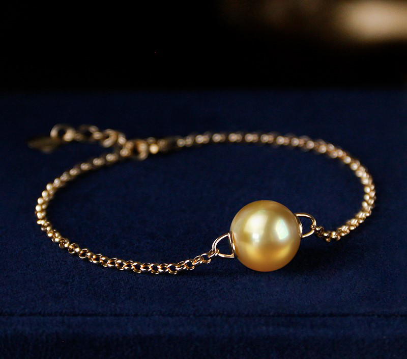 【La Corser】8-12mm 南洋ゴールドビーズ パスパルトゥーブレスレット ラウンドゴールド海水パール 18Kゴールド