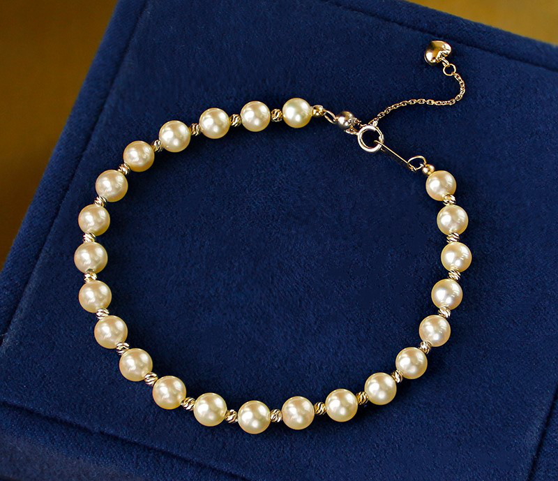 【La Corser】3-3.5mm アコヤ シャンパンゴールド 海水真珠 ブレスレット 18K ゴールド 超ミニ 小さなドット