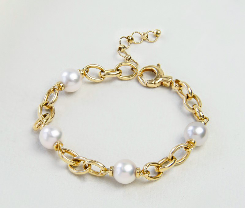 【La Corser】7.5-8mm アコヤ天然海水真珠ブレスレット ヴィンテージ 馬蹄型 ラージサークルチェーンデザイン 18