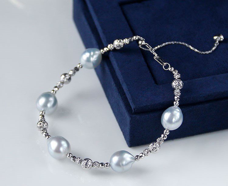 【La Corser】9-10mm オーストラリア産ホワイトバロック海水真珠ブレスレット 星空デザイン 不規則な明るい真珠 18