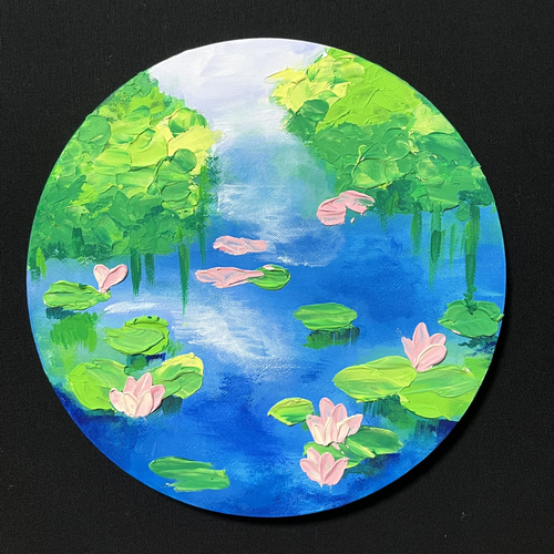 睡蓮の池 テクスチャーアート 原画 抽象画 イラスト キャンバス 絵