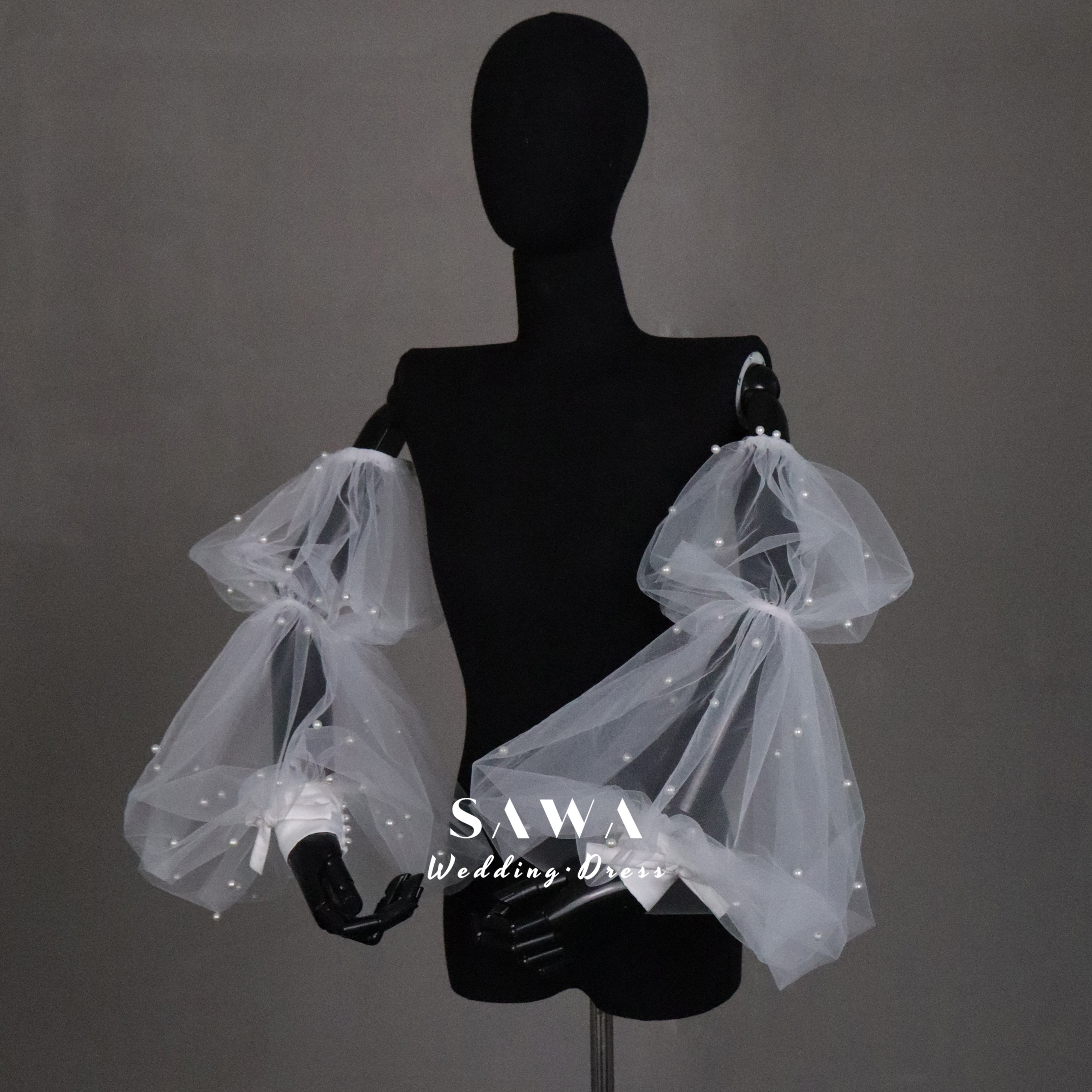 買わないと損　ソフトチュール　ボリューム　可愛いリボン　二の腕カバー　ウェディングドレス小物　上品　パール付きブライダル