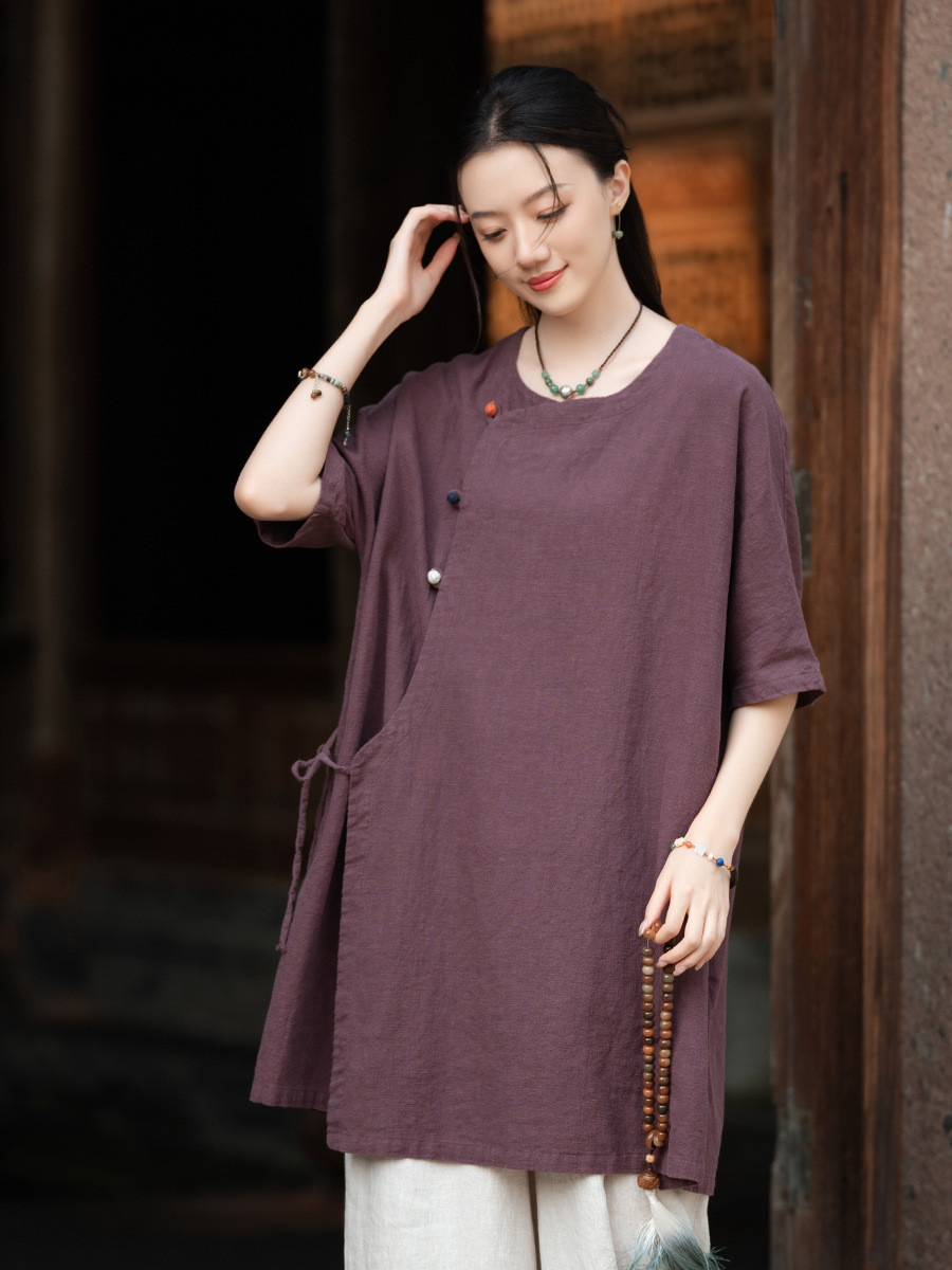 80%苎麻 禅意ロングワンピース 禅紫 ～紫禁城の雅を現代に～ 8378