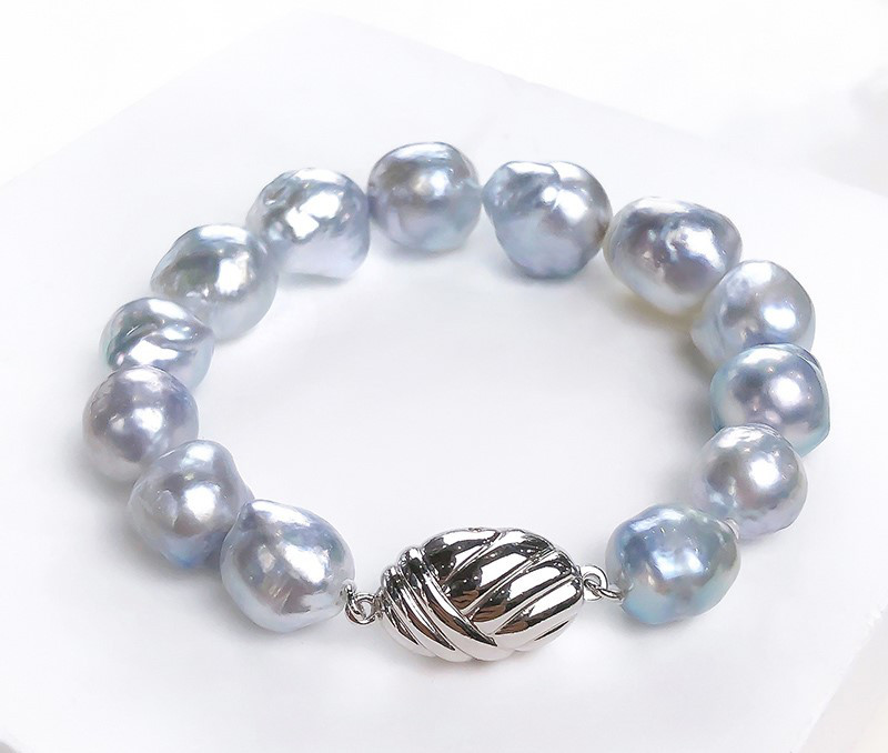 【La Corser】ブルーブラッドシルバーブルーライト8-10mmオーストラリア産ホワイトバロックパールブレスレットナチュラル